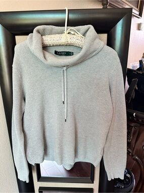 Ralph Lauren Light Gray Cowl Neck Drawstring Sweater